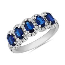 Oval sapphire halo anniversary ring